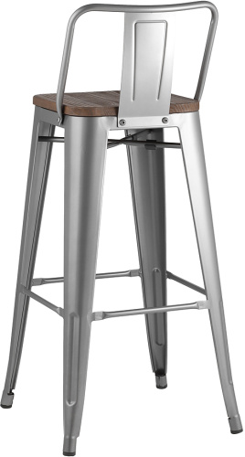 Стул барный TOLIX WOOD со спинкой серебристый матовый фото 3