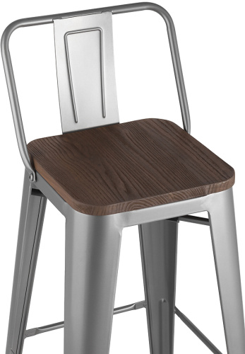 Стул барный TOLIX WOOD со спинкой серебристый матовый фото 2
