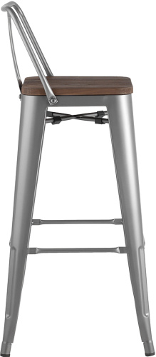 Стул барный TOLIX WOOD со спинкой серебристый матовый фото 5