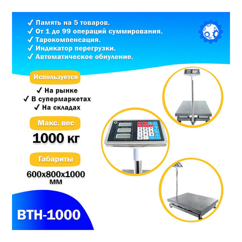 Напольные весы Foodatlas ВТН-1000 (1000кг/500гр) фото 7